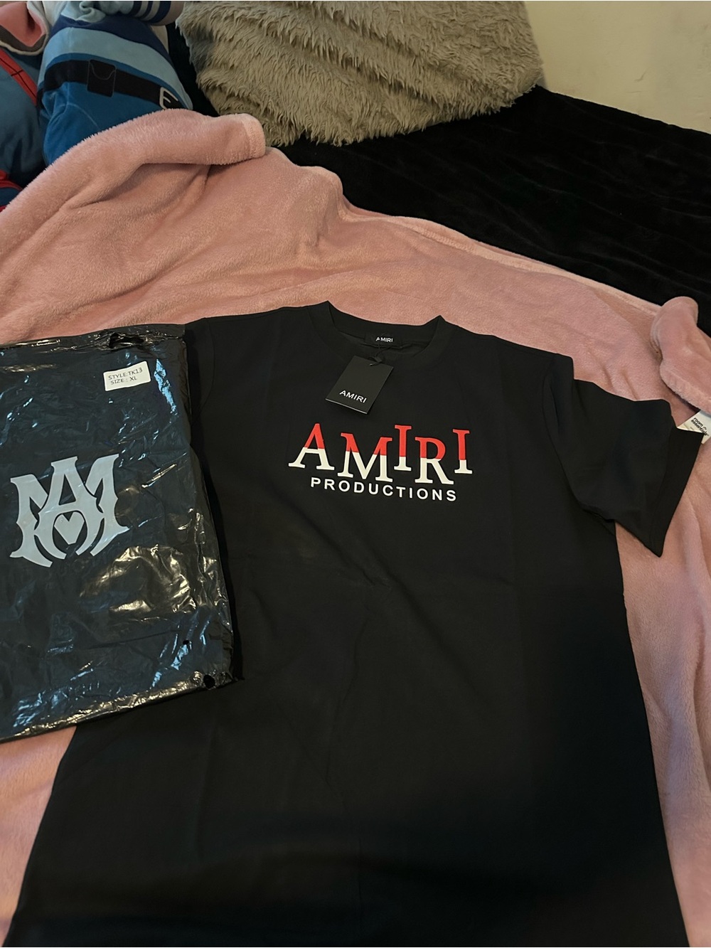 AMIRI Black Short-Sleeve Tee with Red and White Logo